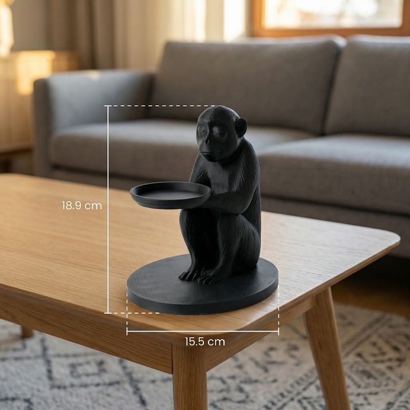 Casa si Gradina - Decoratiuni - Obiecte decorative - Accesorii decorative - Tava decorativa cu suport sculptural maimuta, neagra, 19cm - Infinity.ro