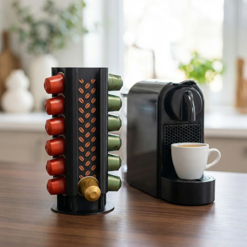 Electronice si Electrocasnice - Electrocasnice bucatarie - Preparare bauturi - Accesorii si consumabile aparate preparare bauturi - Suport Capsule Cafea Armonie Verticala, Negru, 11 cm - Infinity.ro