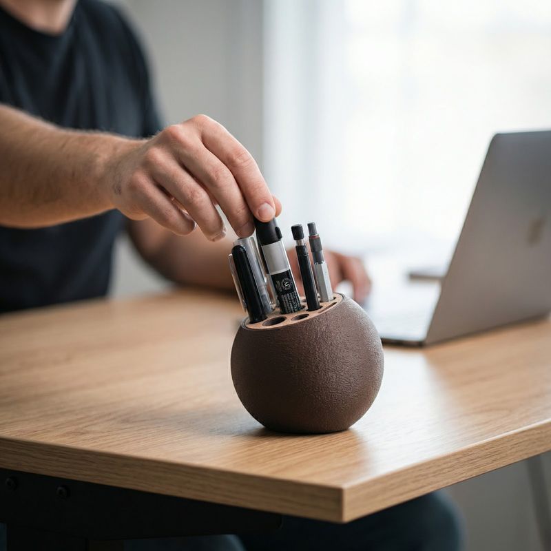 Carti si Birotica - Birotica - Accesorii de birou - Suporturi accesorii birou - Organizator Birou pentru Pixuri, Maro, 12 cm - Infinity.ro