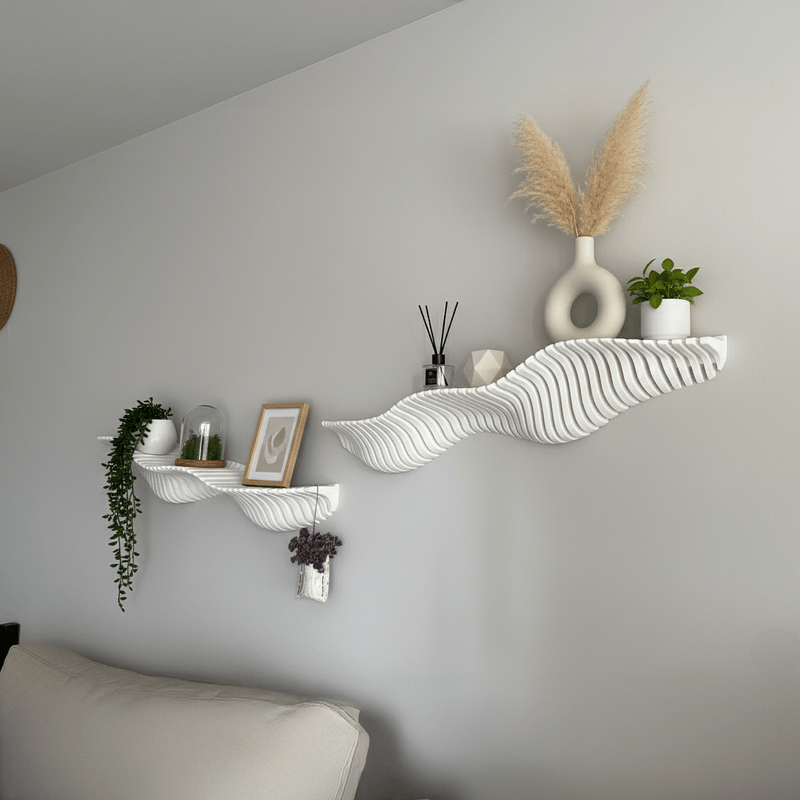 Casa si Gradina - Mobilier - Biblioteci si rafturi - Rafturi - Raft decorativ Wave, alb, 100x20x28cm, plastic ecologic, design modern - Infinity.ro