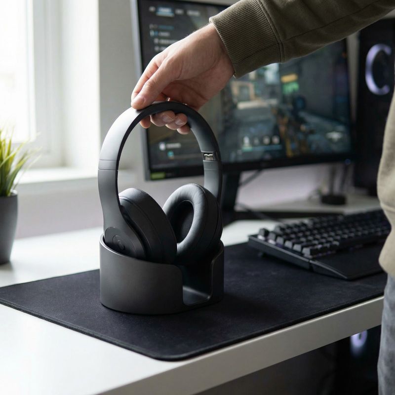 PC, gaming si accesorii - Periferice PC - Periferice Diverse - Suport casti, negru, 16 cm, design modern - Infinity.ro