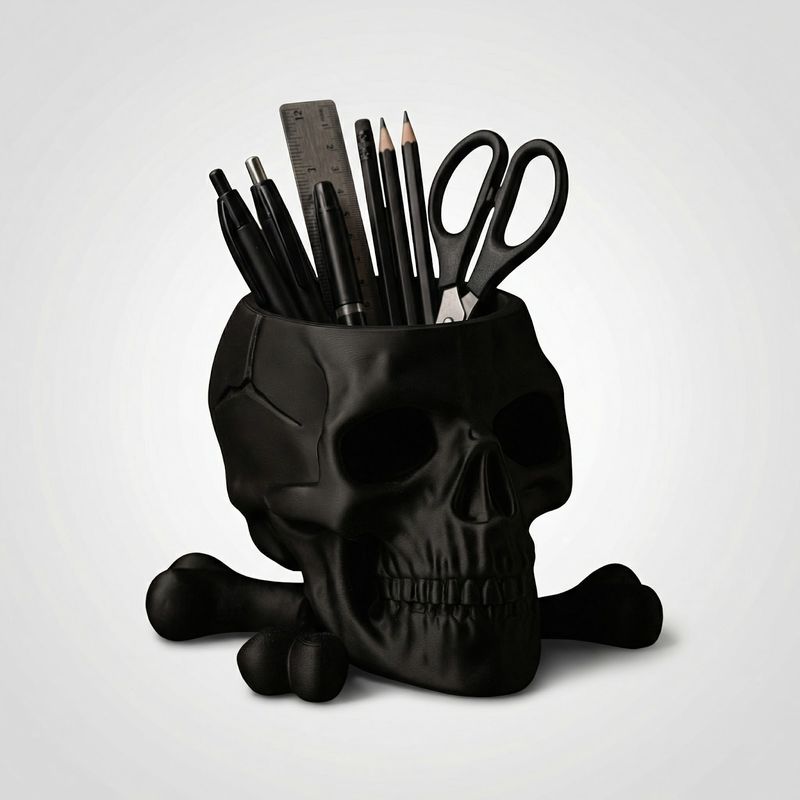 Carti si Birotica - Birotica - Accesorii de birou - Suporturi accesorii birou - Suport Organizator Birou Craniu Gothic, Negru, 15 cm - Infinity.ro