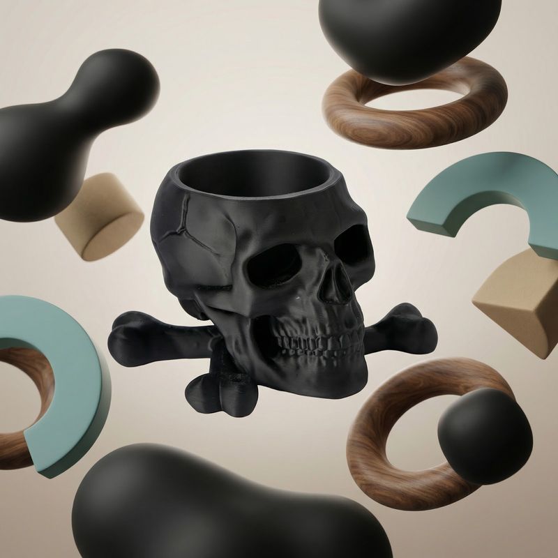 Carti si Birotica - Birotica - Accesorii de birou - Suporturi accesorii birou - Suport Organizator Birou Craniu Gothic, Negru, 15 cm - Infinity.ro