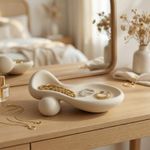 Fashion, accesorii si bijuterii - Femei - Bijuterii femei - Cutii bijuterii - Tava pentru Bijuterii Sculpturala Minimalista, Ivory, 18 cm - Infinity.ro