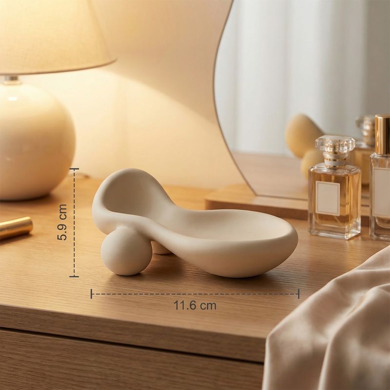 Fashion, accesorii si bijuterii - Femei - Bijuterii femei - Cutii bijuterii - Tava pentru Bijuterii Sculpturala Minimalista, Ivory, 18 cm - Infinity.ro