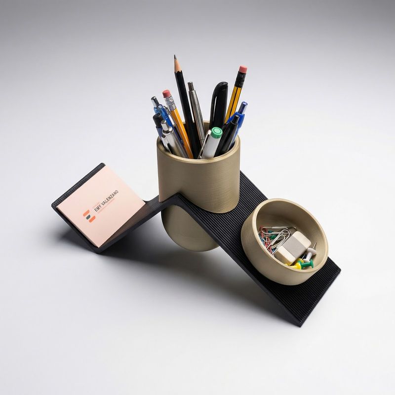 Carti si Birotica - Birotica - Accesorii de birou - Suporturi accesorii birou - Organizator Birou Geometric Elegant, Negru Auriu, 26 cm - Infinity.ro
