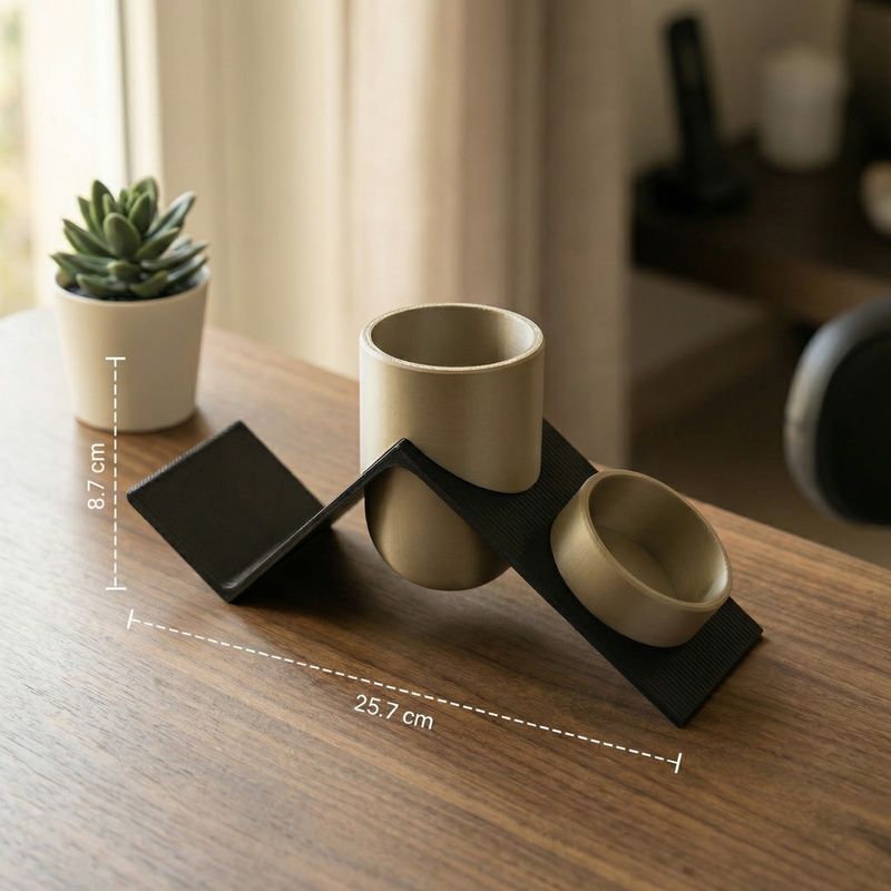 Carti si Birotica - Birotica - Accesorii de birou - Suporturi accesorii birou - Organizator Birou Geometric Elegant, Negru Auriu, 26 cm - Infinity.ro