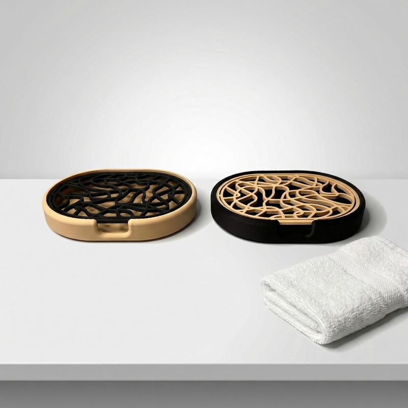 Casa si Gradina - Sanitare - Suporturi si accesorii baie - Accesorii baie - Sapuniera Moderna cu Model Organic, Bej, 12 cm - Infinity.ro