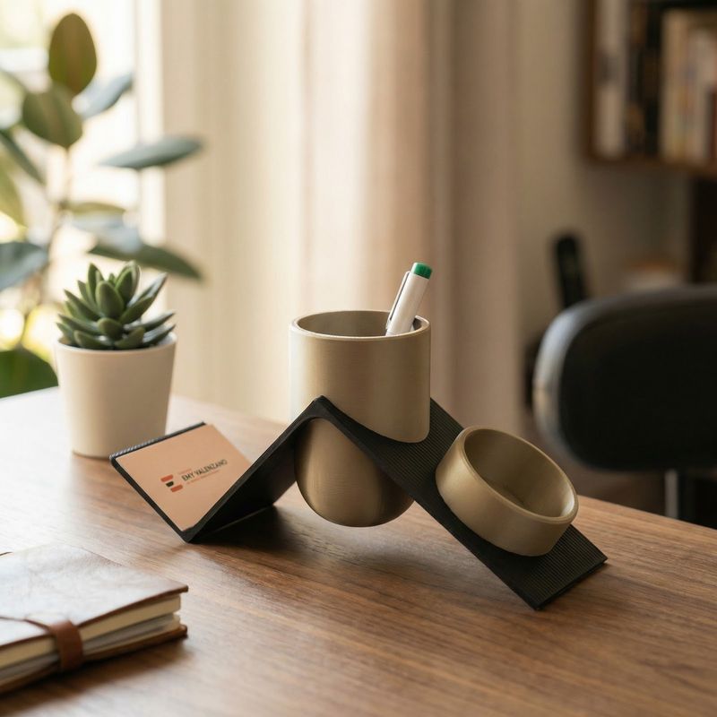 Carti si Birotica - Birotica - Accesorii de birou - Suporturi accesorii birou - Organizator Birou Geometric Elegant, Negru Auriu, 26 cm - Infinity.ro