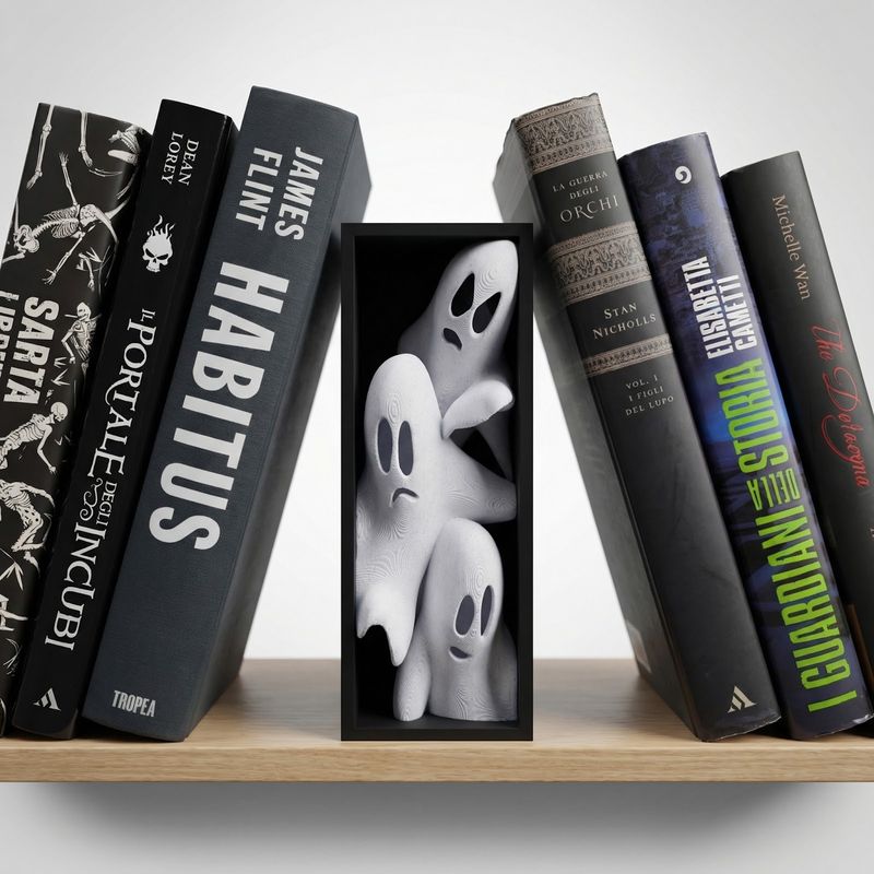 Carti si Birotica - Carti - Accesorii pentru cititori - Book Nook decorativ cu Fantome Jucause, Alb, 17 cm - Infinity.ro