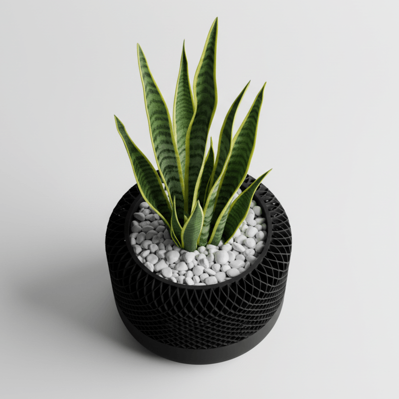 Casa si Gradina - Gradinarit si plante - Plante si ghivece - Ghivece si suporturi - Ghiveci premium cu design texturat tip plasa, culoare Midnight Onyx, plastic PLA, diametru 10cm, inaltime 10cm - Infinity.ro