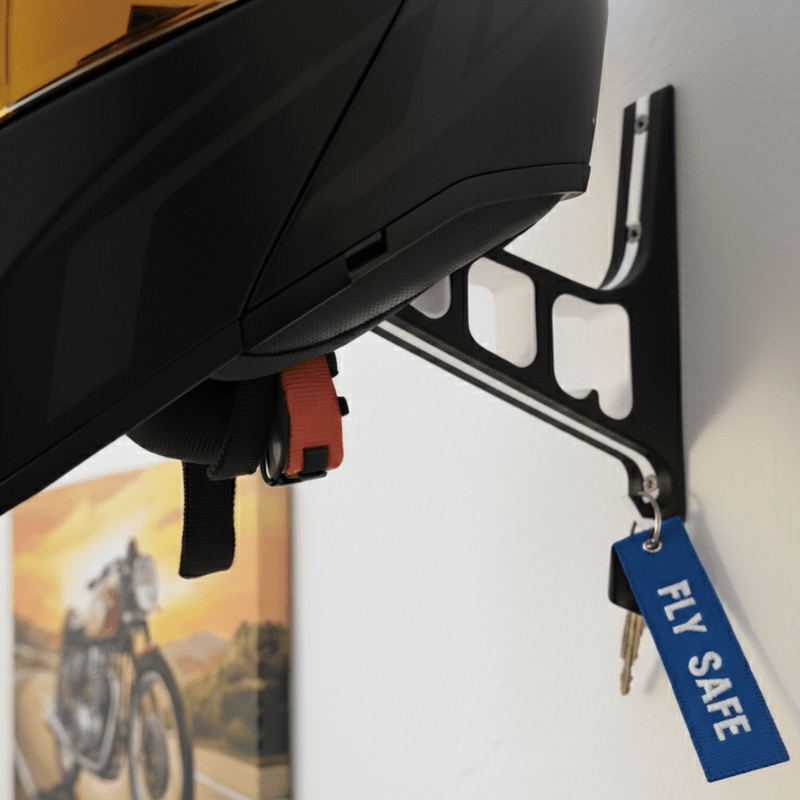Auto si Moto - Moto - Accesorii moto si consumabile - Suport Perete pentru Casca Moto, Include Suruburi Montaj, Sistem Prindere Rigid, Accesorii Moto pentru Casa sau Garaj, Culoare Negru cu Insertii Albe - Infinity.ro