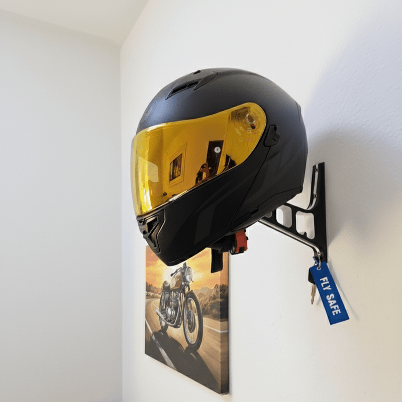 Auto si Moto - Moto - Accesorii moto si consumabile - Suport Perete pentru Casca Moto, Include Suruburi Montaj, Sistem Prindere Rigid, Accesorii Moto pentru Casa sau Garaj, Culoare Negru cu Insertii Albe - Infinity.ro