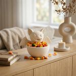 Casa si Gradina - Decoratiuni - Obiecte decorative - Vaze si boluri decorative - Bol Decorativ Halloween cu Liliac Vesel, Alb, 22 cm - Infinity.ro