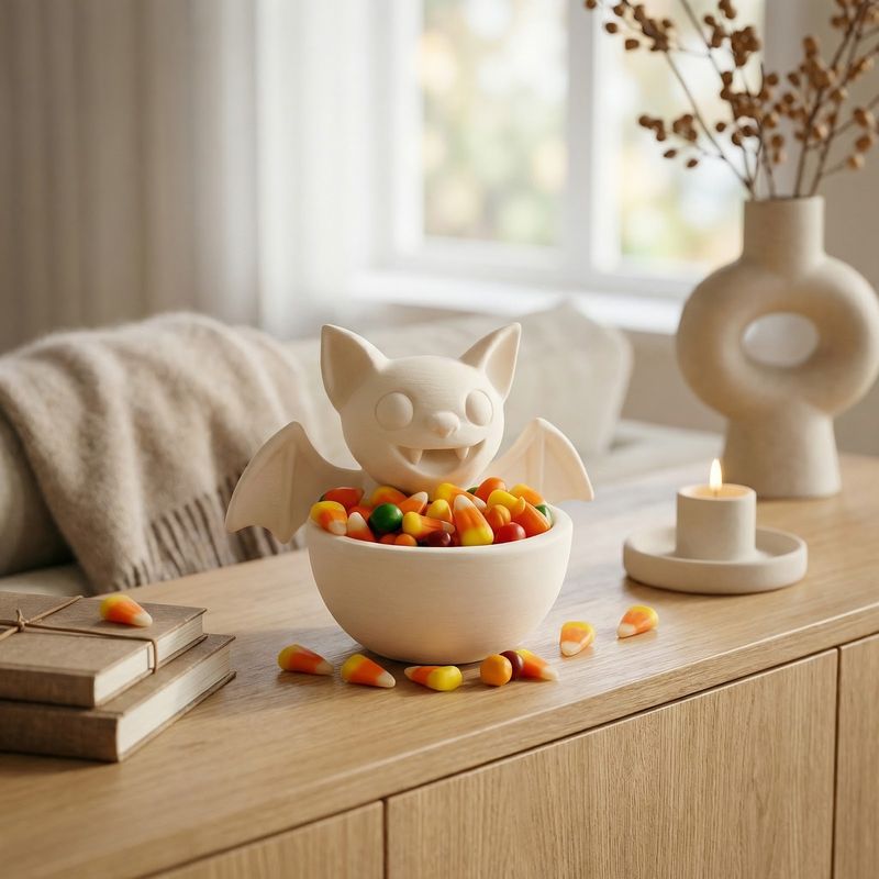Casa si Gradina - Decoratiuni - Obiecte decorative - Vaze si boluri decorative - Bol Decorativ Halloween cu Liliac Vesel, Alb, 22 cm - Infinity.ro