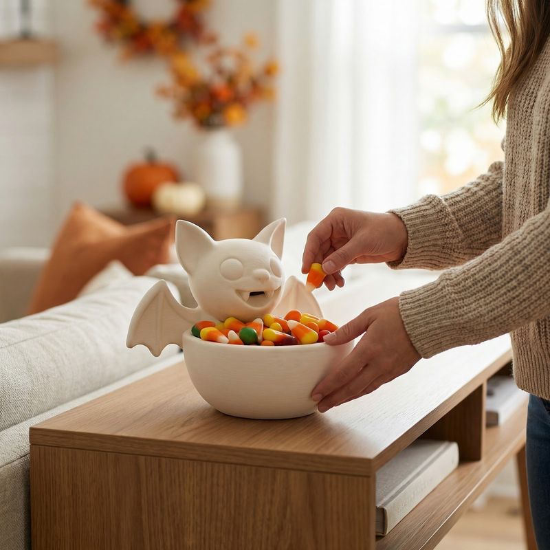 Casa si Gradina - Decoratiuni - Obiecte decorative - Vaze si boluri decorative - Bol Decorativ Halloween cu Liliac Vesel, Alb, 22 cm - Infinity.ro