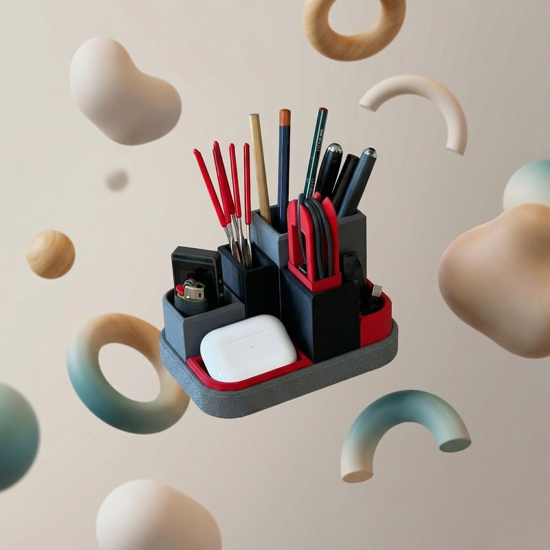 Carti si Birotica - Birotica - Accesorii de birou - Suporturi accesorii birou - Organizator birou modular Armonie, gri, dimensiuni 15x10x6.6cm, imprimeu 3D - Infinity.ro