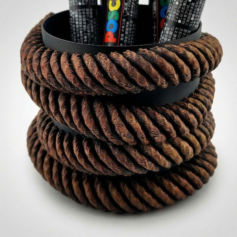 Carti si Birotica - Birotica - Accesorii de birou - Suporturi accesorii birou - Suport Pixuri cu Design Franghie Nautica, Maro, 9 cm - Infinity.ro