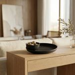 Casa si Gradina - Decoratiuni - Obiecte decorative - Vaze si boluri decorative - Set decorativ Bol si Farfurie cu Textura Ondulata, Negru, 15 cm - Infinity.ro
