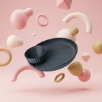 Casa si Gradina - Decoratiuni - Obiecte decorative - Vaze si boluri decorative - Set decorativ Bol si Farfurie cu Textura Ondulata, Negru, 15 cm - Infinity.ro