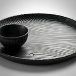 Casa si Gradina - Decoratiuni - Obiecte decorative - Vaze si boluri decorative - Set decorativ Bol si Farfurie cu Textura Ondulata, Negru, 15 cm - Infinity.ro