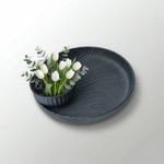 Casa si Gradina - Decoratiuni - Obiecte decorative - Vaze si boluri decorative - Set decorativ Bol si Farfurie cu Textura Ondulata, Negru, 15 cm - Infinity.ro