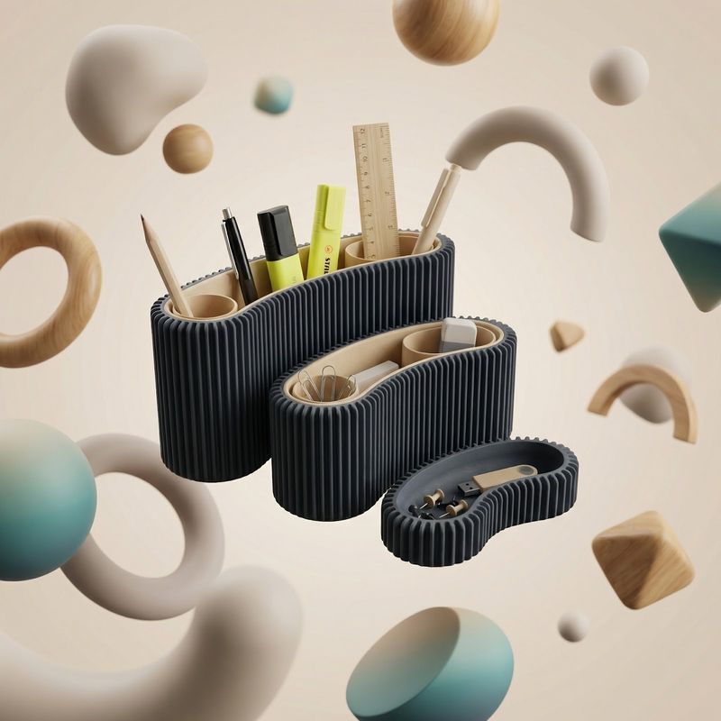 Carti si Birotica - Birotica - Accesorii de birou - Suporturi accesorii birou - Organizator Birou Modular cu Nervuri, Negru, 12 cm - Infinity.ro