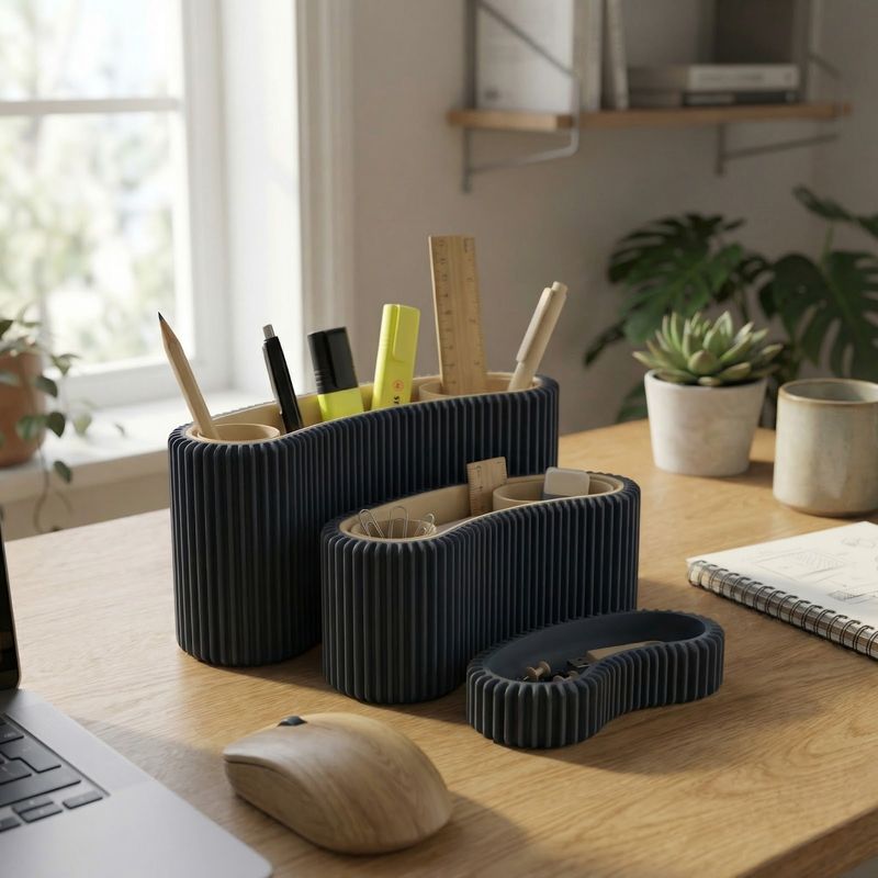 Carti si Birotica - Birotica - Accesorii de birou - Suporturi accesorii birou - Organizator Birou Modular cu Nervuri, Negru, 12 cm - Infinity.ro