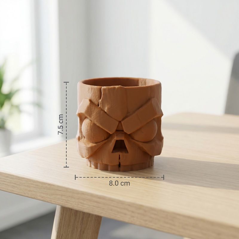 Carti si Birotica - Birotica - Accesorii de birou - Suporturi accesorii birou - Suport Pixuri Sculptural Craniu, Maro, 8 cm - Infinity.ro