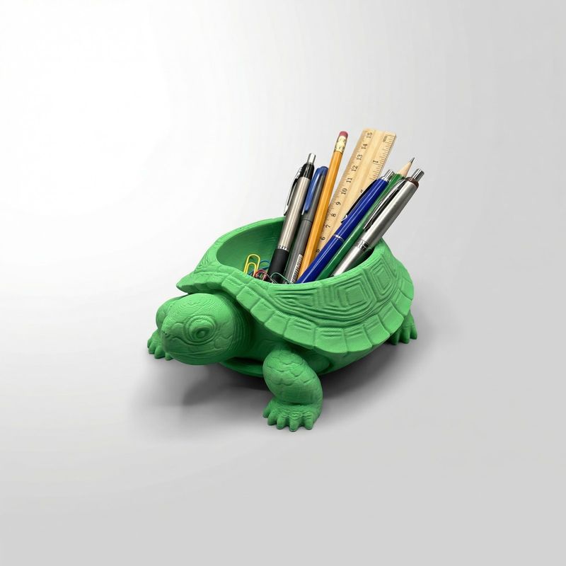 Carti si Birotica - Birotica - Accesorii de birou - Suporturi accesorii birou - Bol Organizator de Birou cu Broasca Testoasa, Verde, 13 cm - Infinity.ro