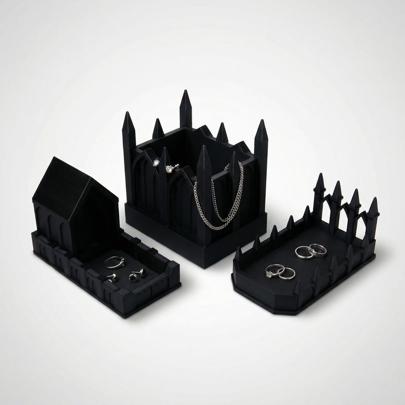 Fashion, accesorii si bijuterii - Femei - Bijuterii femei - Cutii bijuterii - Organizator Bijuterii Stil Catedrala, Negru, 10 cm - Infinity.ro