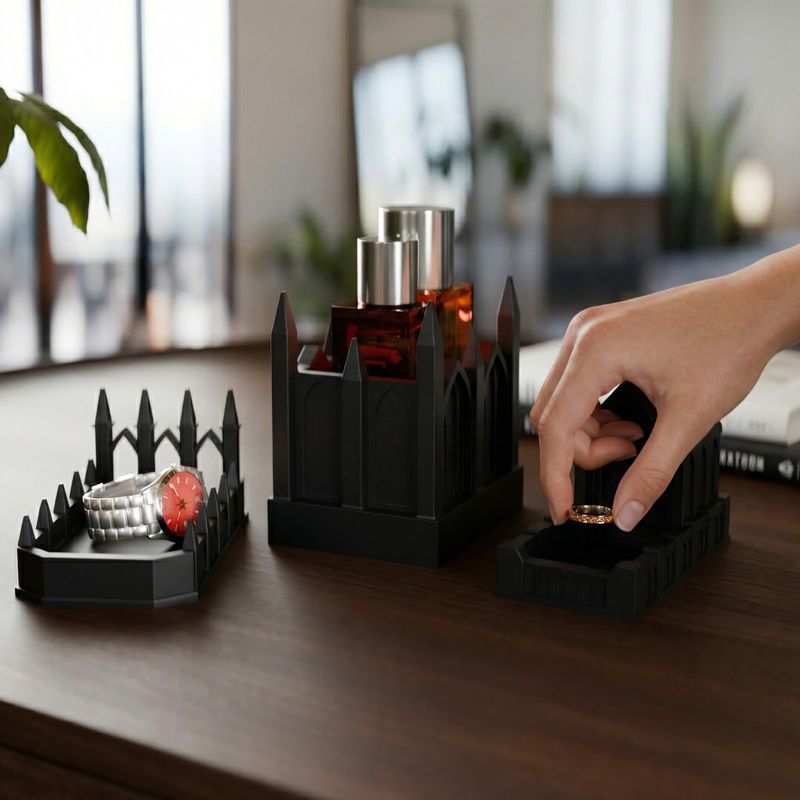 Fashion, accesorii si bijuterii - Femei - Bijuterii femei - Cutii bijuterii - Organizator Bijuterii Stil Catedrala, Negru, 10 cm - Infinity.ro