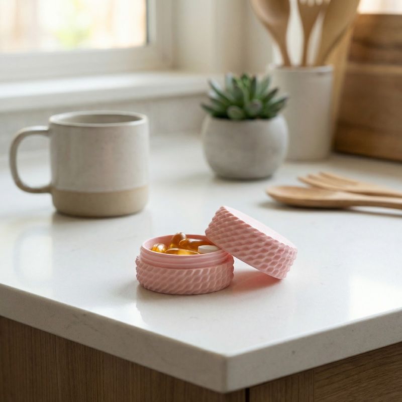 Casa si Gradina - Mobilier - Organizare si depozitare - Cutii depozitare - Cutie compacta pentru pastile, roz, 4 cm, capac filetat - Infinity.ro