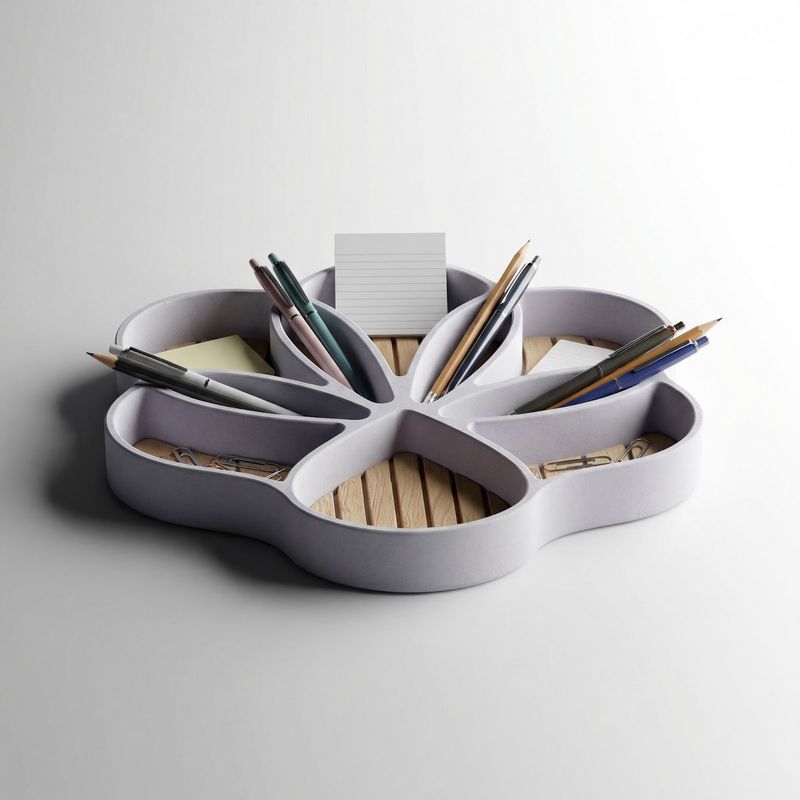 Carti si Birotica - Birotica - Accesorii de birou - Suporturi accesorii birou - Organizator birou tip Lotus, alb, 8 cm, compartimente multiple - Infinity.ro