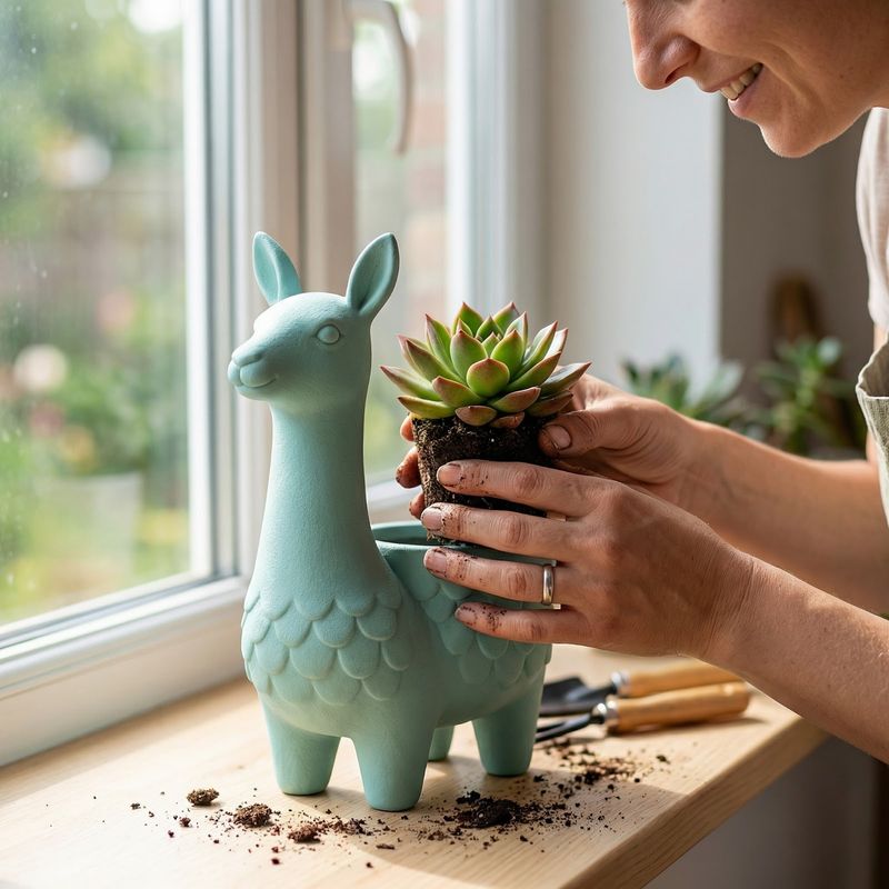 Casa si Gradina - Gradinarit si plante - Plante si ghivece - Ghivece si suporturi - Ghiveci Decorativ Silueta Alpaca, Turcoaz, 12 cm - Infinity.ro