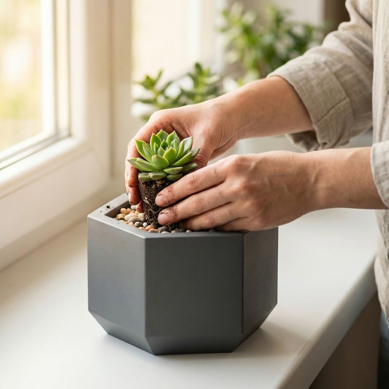 Casa si Gradina - Gradinarit si plante - Plante si ghivece - Ghivece si suporturi - Ghiveci Decorativ Octogonal Minimalist, Negru, 13 cm - Infinity.ro