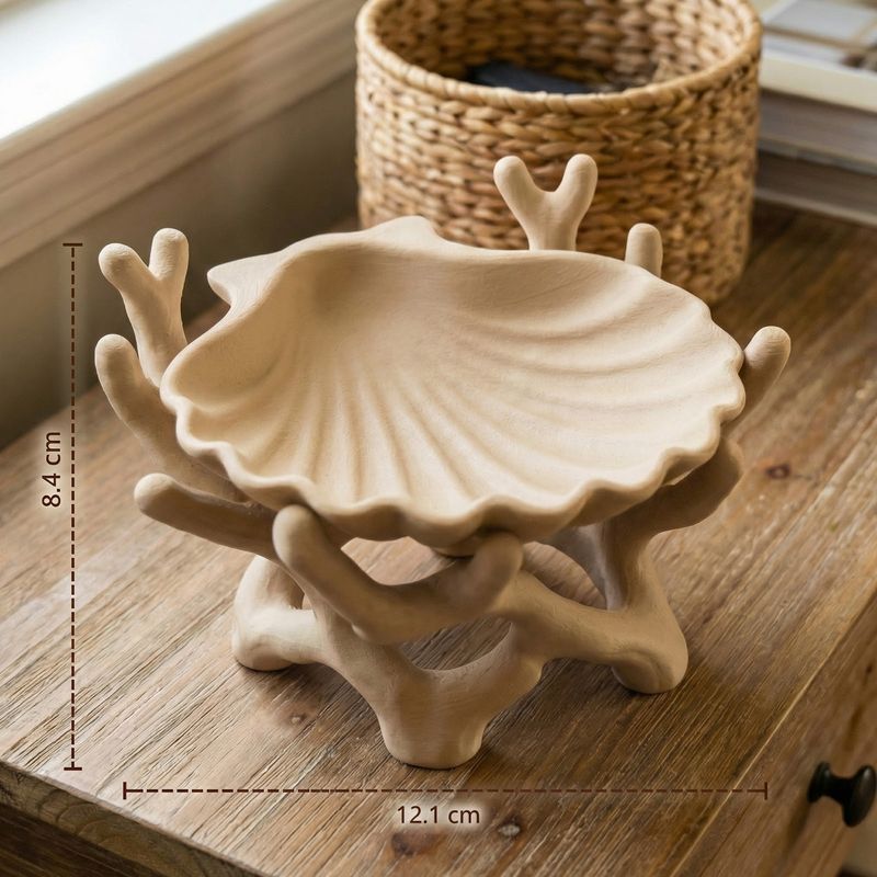Fashion, accesorii si bijuterii - Femei - Bijuterii femei - Cutii bijuterii - Tavita Organizator Coral & Scoica, Bej, 12 cm - Infinity.ro