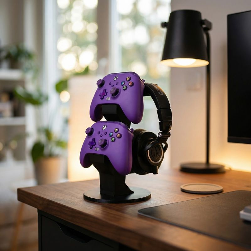 PC, gaming si accesorii - Gaming - Accesorii gaming - Accesorii console gaming - Suport Dublu pentru Controllere si Casti, Negru, 30 cm - Infinity.ro