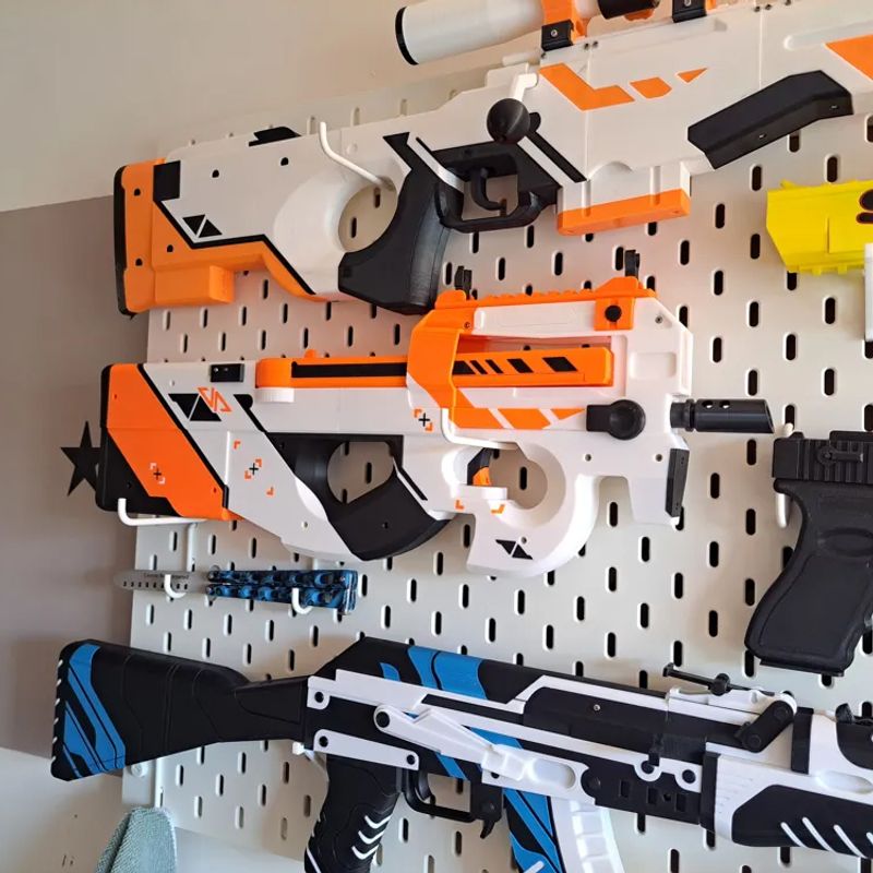 Jucarii, Copii si Bebe - Jucarii si jocuri - Jucarii de rol - Arme de jucarie - Mitraliera P90 Asiimov, replica realista, 56 cm, Counter Strike 2, CS GO, mecanism propulsat elastice pana la 15m - Infinity.ro