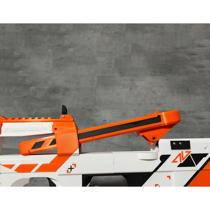Jucarii, Copii si Bebe - Jucarii si jocuri - Jucarii de rol - Arme de jucarie - Mitraliera P90 Asiimov, replica realista, 56 cm, Counter Strike 2, CS GO, mecanism propulsat elastice pana la 15m - Infinity.ro