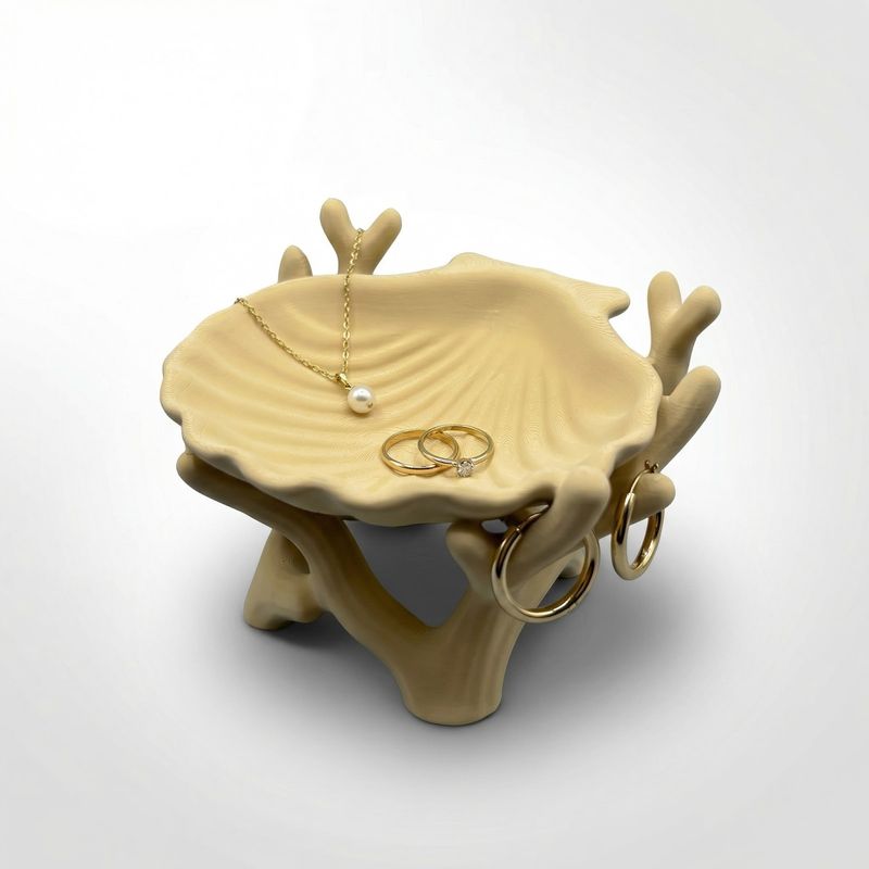 Fashion, accesorii si bijuterii - Femei - Bijuterii femei - Cutii bijuterii - Tavita Organizator Coral & Scoica, Bej, 12 cm - Infinity.ro