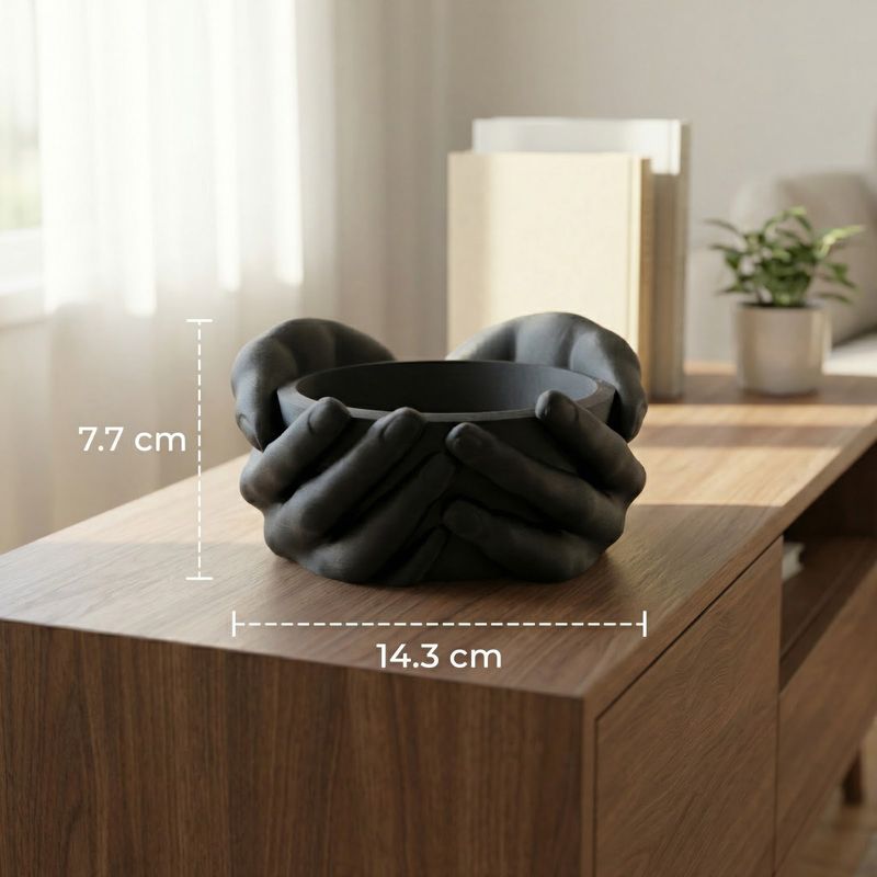 Casa si Gradina - Decoratiuni - Obiecte decorative - Vaze si boluri decorative - Bol Decorativ Sculptural cu Maini, Negru Mat, 16 cm - Infinity.ro