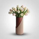 Casa si Gradina - Decoratiuni - Obiecte decorative - Vaze si boluri decorative - Vaza Decorativa cu Textura Striata, Bej, 17 cm - Infinity.ro
