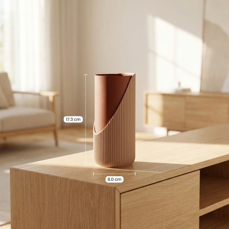 Casa si Gradina - Decoratiuni - Obiecte decorative - Vaze si boluri decorative - Vaza Decorativa cu Textura Striata, Bej, 17 cm - Infinity.ro