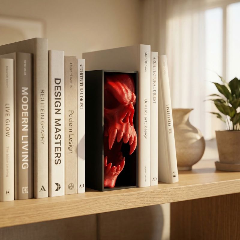 Carti si Birotica - Carti - Accesorii pentru cititori - Book Nook Decorativ Horror cu Craniu, Rosu/Negru, 17 cm - Infinity.ro