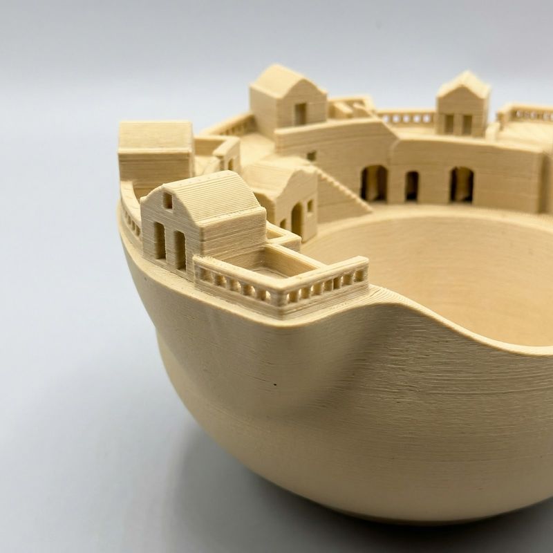 Casa si Gradina - Decoratiuni - Obiecte decorative - Vaze si boluri decorative - Bol Decorativ Tip Scoica cu Detalii Arhitecturale, Bej, 19 cm - Infinity.ro