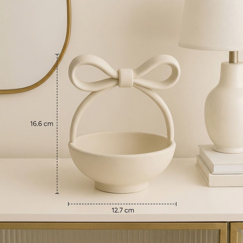 Casa si Gradina - Decoratiuni - Obiecte decorative - Vaze si boluri decorative - Bol Decorativ cu Maner Funda, Ivory, 17 cm - Infinity.ro