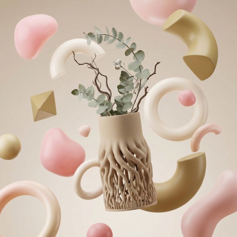 Casa si Gradina - Decoratiuni - Obiecte decorative - Vaze si boluri decorative - Vaza Decorativa Organica cu Baza Tip Radacini, Bej, 19 cm - Infinity.ro