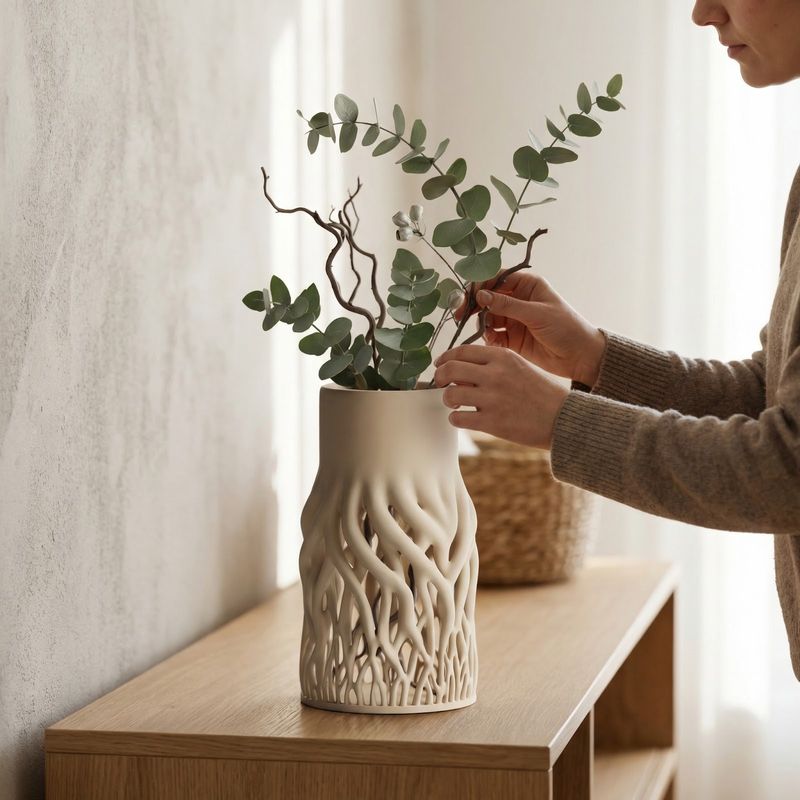 Casa si Gradina - Decoratiuni - Obiecte decorative - Vaze si boluri decorative - Vaza Decorativa Organica cu Baza Tip Radacini, Bej, 19 cm - Infinity.ro