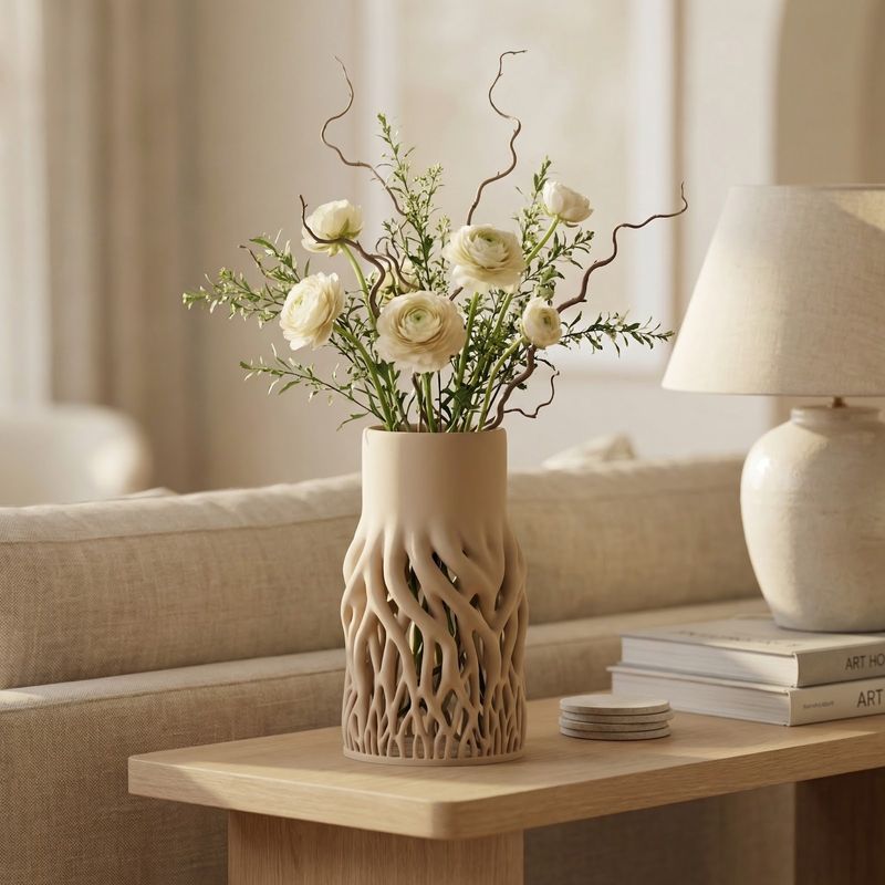Casa si Gradina - Decoratiuni - Obiecte decorative - Vaze si boluri decorative - Vaza Decorativa Organica cu Baza Tip Radacini, Bej, 19 cm - Infinity.ro